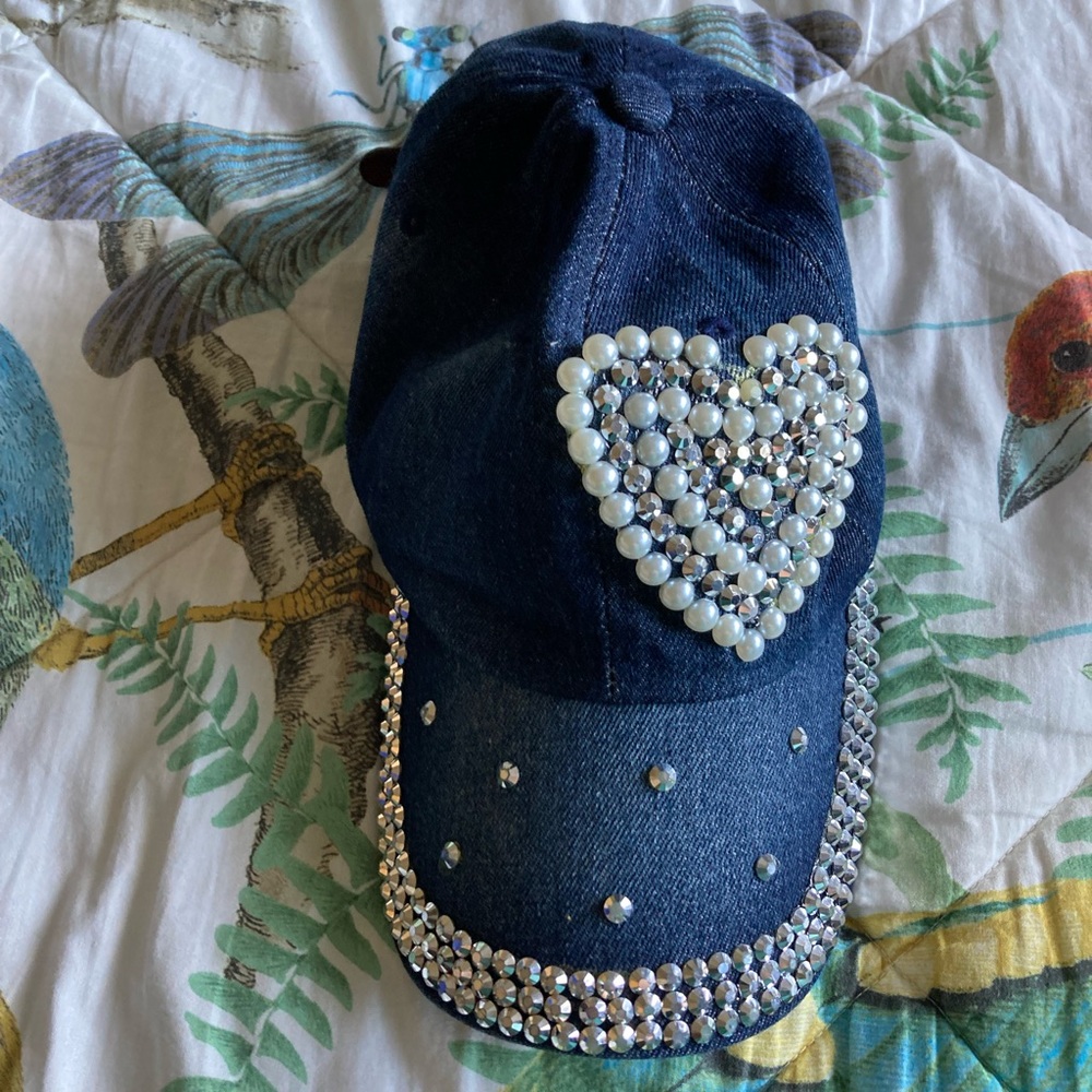 Rhinestone heart Jean baseball hat